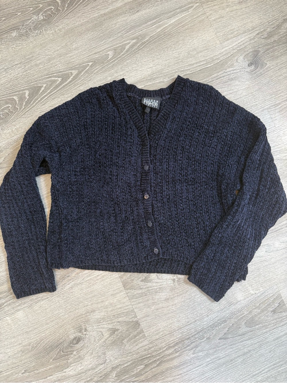 Vintage Eileen Fisher Dark Navy Ribbed‎ Button-Front Cardigan 80s